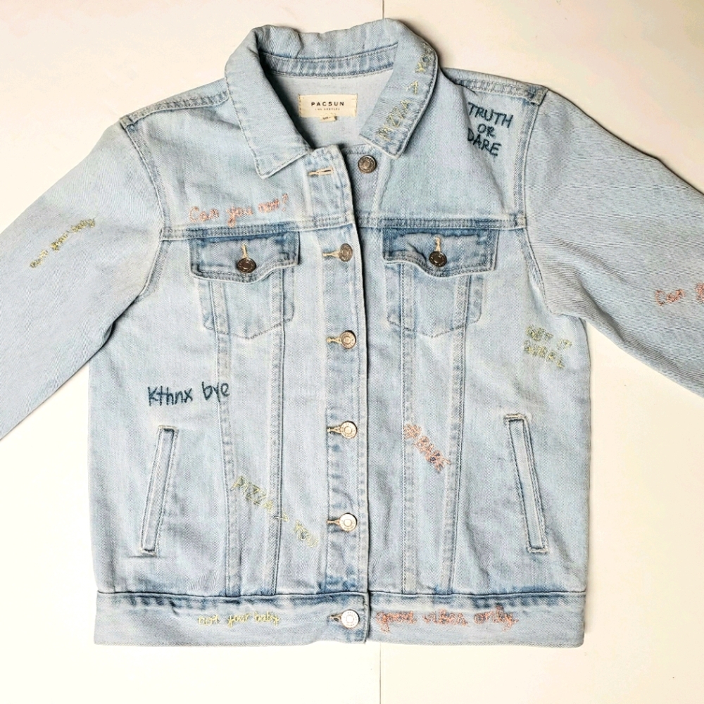 PACSUN Embroidered Denim Jean Jacket